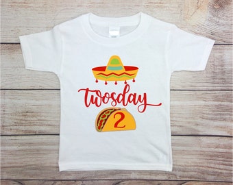 Personalized Taco Twosday 2nd Birthday Shirt, Taco Fiesta 2nd Birthday Toddler Shirt, Boys Second Birthday Tee, Kids Taco Birthday Shirt