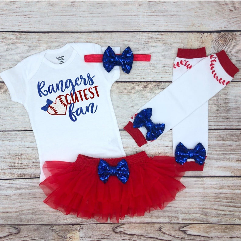 Rangers Cutest Fan Baby Girl Baseball Outfit Baseball Baby Etsy