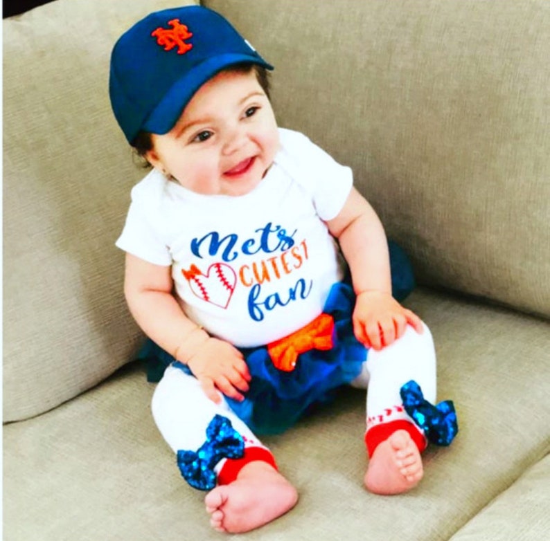 Mets Cutest Fan Baby Girl Baseball Outfit Baseball Baby Etsy