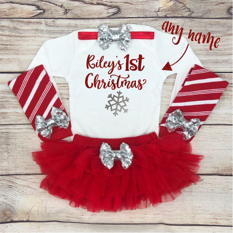 Personalized 1st Christmas Baby Girl Outfit, Baby's First Christmas, My First Christmas Baby Girl Bodysuit, Baby Girl Christmas Outfit 