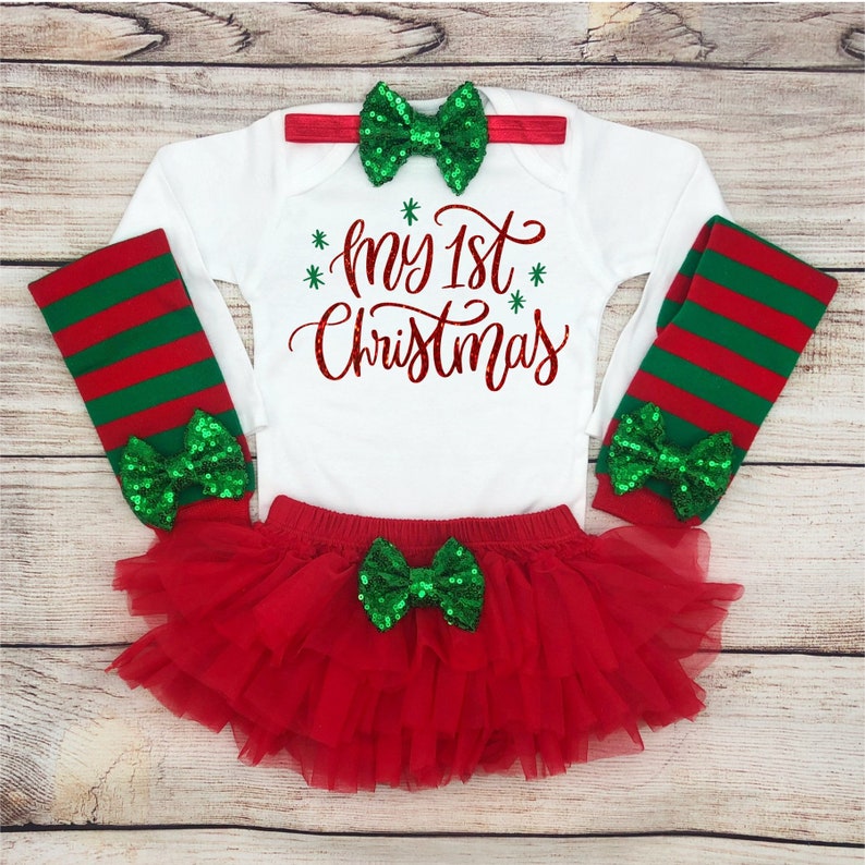 My 1st Christmas Baby Girl Outfit, Baby's First Christmas, My First Christmas Baby Girl Bodysuit, Baby Girl Christmas Outfit 