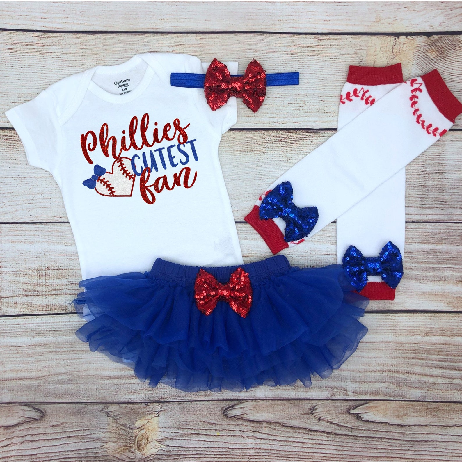 Phillies Cutest Fan Baby Girl Baseball Outfit Baseball Baby Etsy
