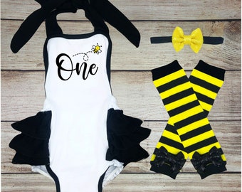 1st Bee Day Baby Girl Outfit, Sweet as Can Bee First Birthday, Bumblebee Birthday Baby Girl Romper, Baby Girl Honey Bee First Birthday