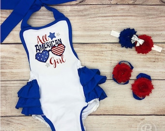 All American Girl Baby Girl Romper, 4th of July Baby Girl Clothes, Fourth of July Baby Girl Outfit, All American Girl Baby Girl Outfit
