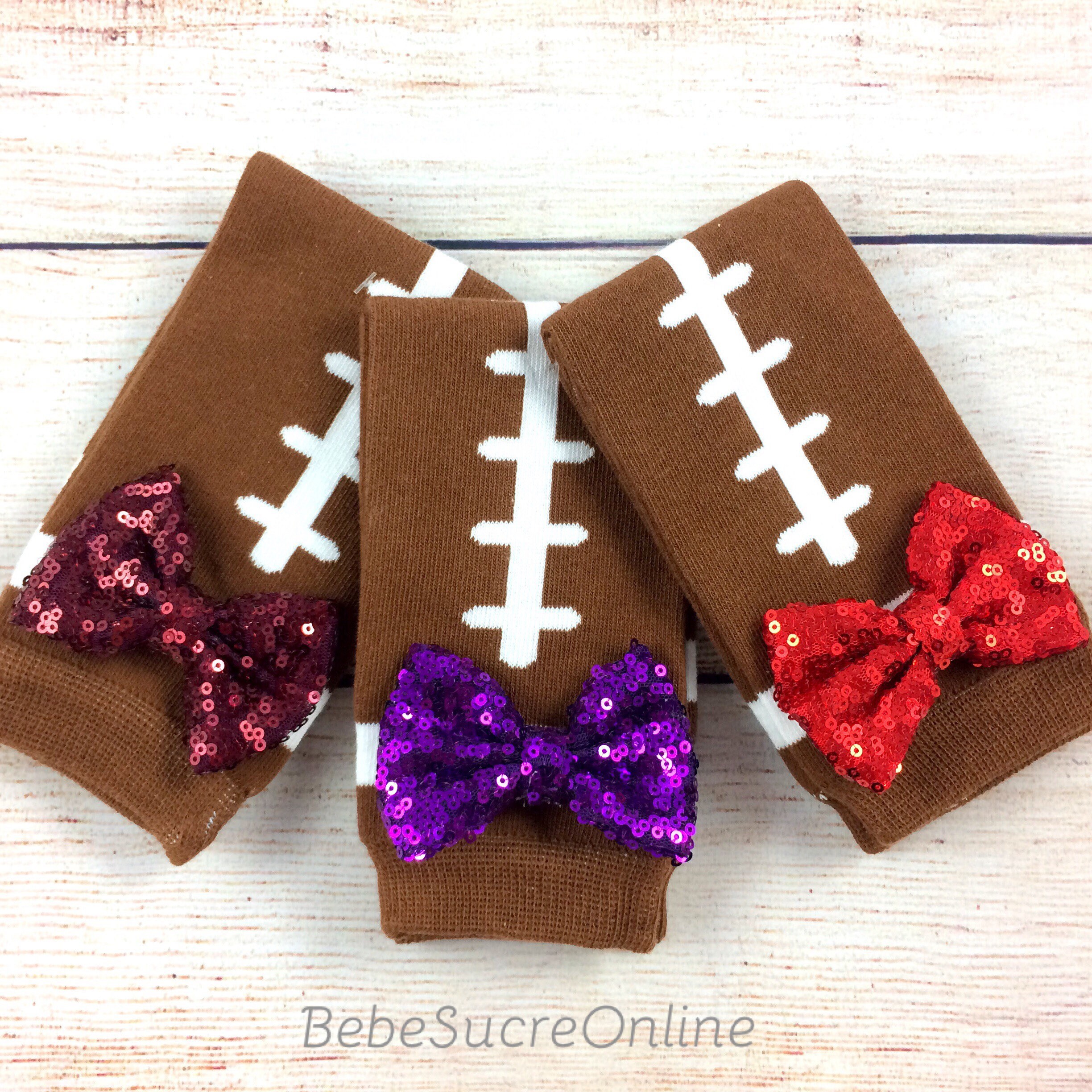Baby Football Leg Warmers, Sequin Bow Football Leg Warmers for Baby and Toddler, Football Accessories for Kids