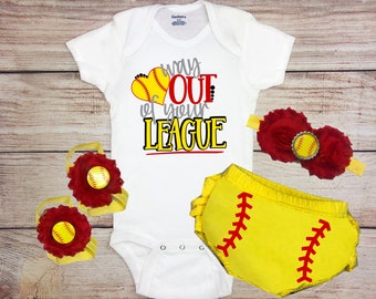 Way Out of Your League Baby Girl Softball Outfit, Out of Your League Softball Clothes, Out of Your League Softball Set