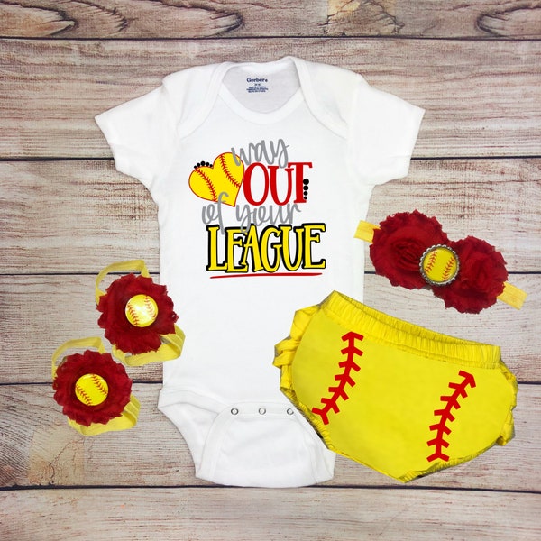Way Out of Your League Baby Girl Softball Outfit, Out of Your League Softball Clothes, Out of Your League Softball Set
