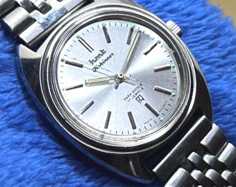 Reloj de pulsera vintage HMT Kohinoor de cuerda manual con esfera plateada de 17 joyas para hombre