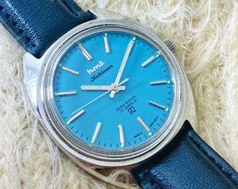 Vintage HMT Kohinoor Hand Winding 17-Jewels Blue dial Men's Wristwatch