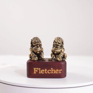 Solid Brass Guardian Lion Figurine | Handcrafted Foo Dog Statue | Desk Decor | Vintage Home Ornament Gift