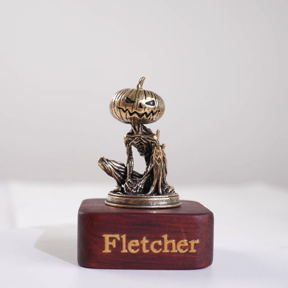 Miniature Brass Jack O Lantern Skeleton Figurine, Gothic Halloween Decor, Spooky Desk Accessory, Gift for Horror Fans and Oddity Collectors