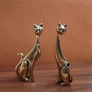Vintage Cat Swan  Solid Brass Animal Figurine, Hand Cast Mid Century Modern Sculpture with Antique Gold Patina Desk Decor Gift