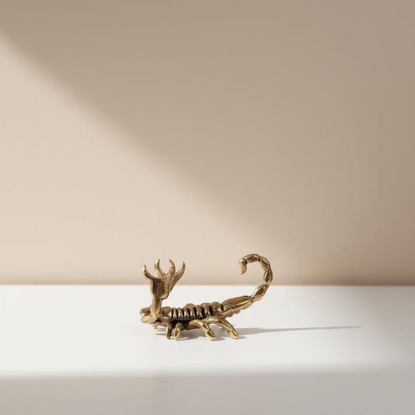 Solid Brass Scorpion Figurines Set, Hand Cast Antique Style Scorpions with Vintage Copper Patina, Desk Pen Rest Decor Wealth Symbol Gift