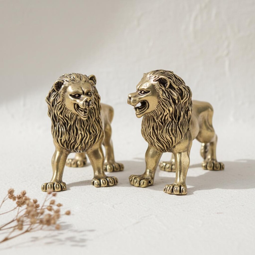 Solid Brass Lion Figurine Sculpture, Hand Cast Brass Lion Statue With ...