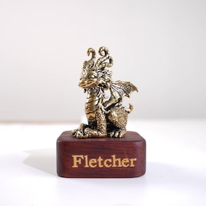 Solid Brass Dragon Figurine Hand Cast Antique Style Mini Dragons with Detailed Scales and Wings Feng Shui Desk Shelf Decor Gift for Her