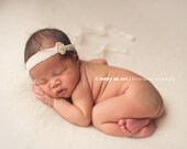 the Floret : Newborn Headband  - Pure White - Newborn Photo Prop -  halo,  flower headband, head band