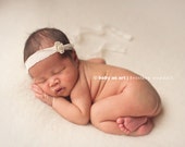 the Floret : Newborn Headband  - Pure White - Newborn Photo Prop -  halo,  flower headband, head band