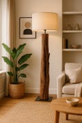 Reclaimed Solid Wood Floor Lamp | Sculptural Standing Light, Rustic Home Decor