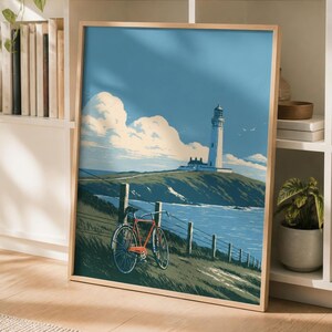 Japanese Wall Art Printable, Lighthouse Coastal Landscape Poster, Vintage Red Bicycle Print, Seaside Art, Digital Download, 5 Sizes image 10