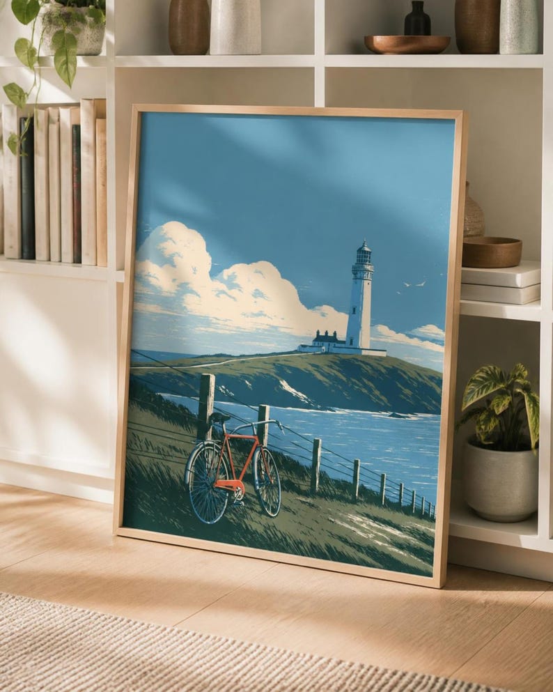 Japanese Wall Art Printable, Lighthouse Coastal Landscape Poster, Vintage Red Bicycle Print, Seaside Art, Digital Download, 5 Sizes image 10
