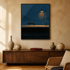 Japanese Wall Art Printable, Night Train Station Poster, Vintage Japan Print, Moody Blue Wall Art, Digital Download, Japandi Decor image 12