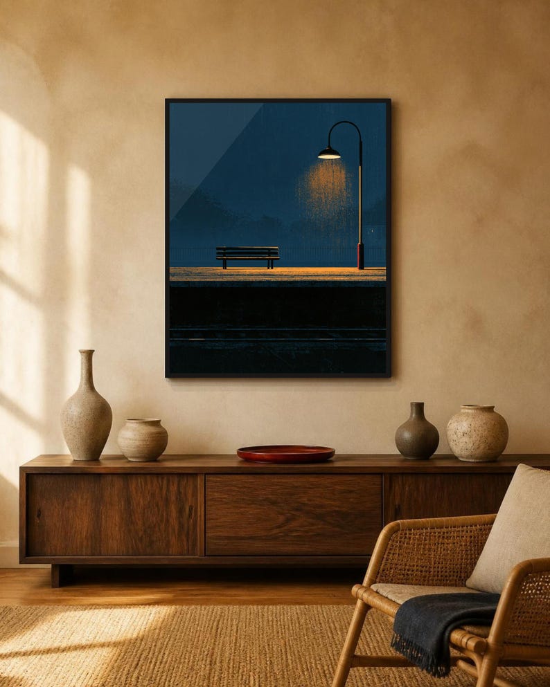Japanese Wall Art Printable, Night Train Station Poster, Vintage Japan Print, Moody Blue Wall Art, Digital Download, Japandi Decor image 12