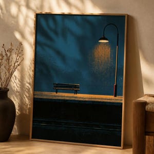 Japanese Wall Art Printable, Night Train Station Poster, Vintage Japan Print, Moody Blue Wall Art, Digital Download, Japandi Decor image 4