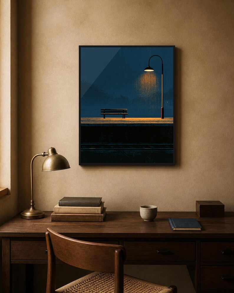 Japanese Wall Art Printable, Night Train Station Poster, Vintage Japan Print, Moody Blue Wall Art, Digital Download, Japandi Decor image 8