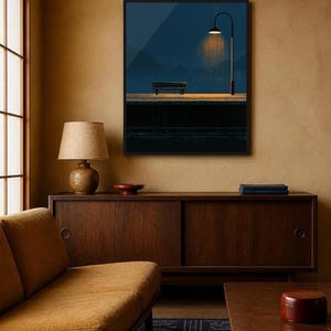 Japanese Wall Art Printable, Night Train Station Poster, Vintage Japan Print, Moody Blue Wall Art, Digital Download, Japandi Decor image 10