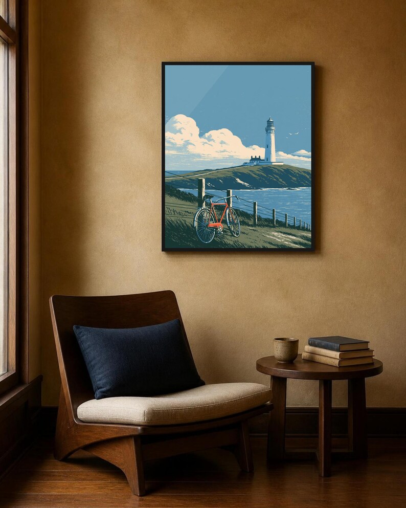 Japanese Wall Art Printable, Lighthouse Coastal Landscape Poster, Vintage Red Bicycle Print, Seaside Art, Digital Download, 5 Sizes image 11