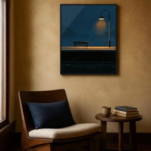 Japanese Wall Art Printable, Night Train Station Poster, Vintage Japan Print, Moody Blue Wall Art, Digital Download, Japandi Decor image 11