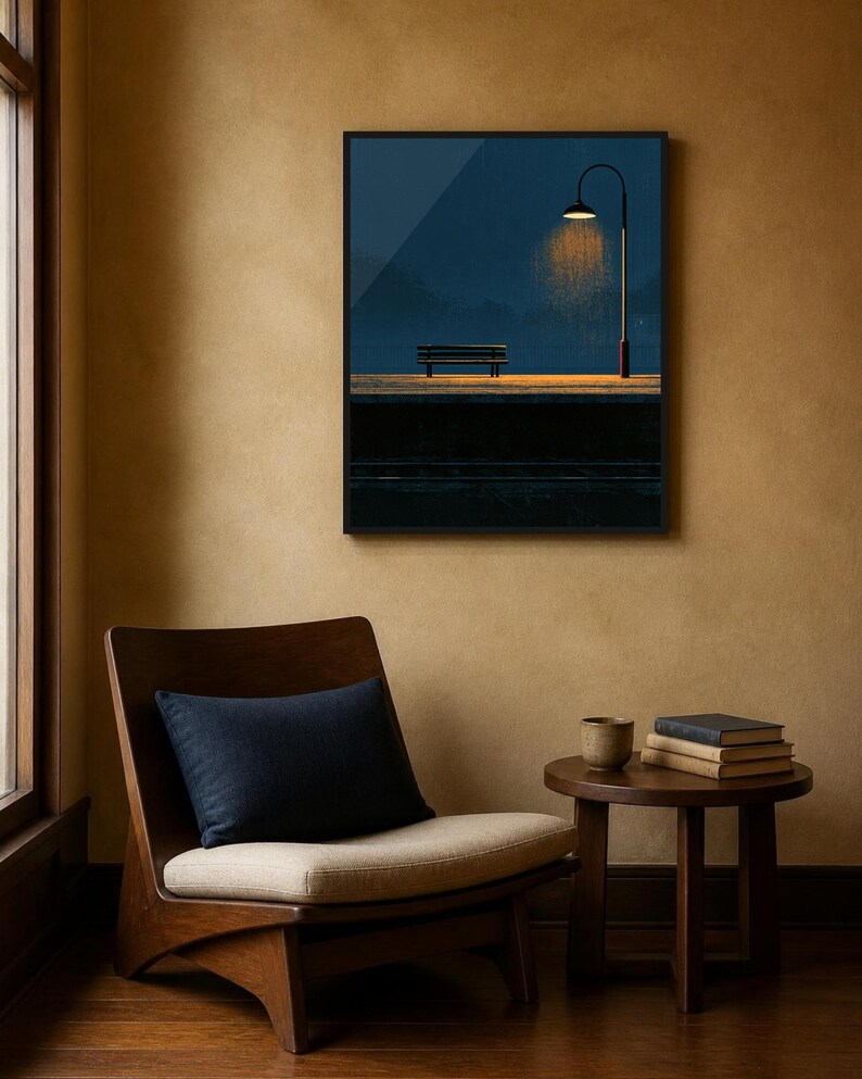Japanese Wall Art Printable, Night Train Station Poster, Vintage Japan Print, Moody Blue Wall Art, Digital Download, Japandi Decor image 11