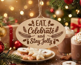 Laser Cut Christmas Ornament SVG File, Engraved Wood Decor (Digital Download)