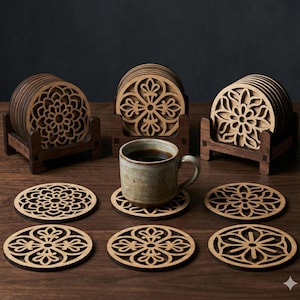 Laser Cut Coaster SVG Bundle, 6 Decorative Wooden Coaster Designs