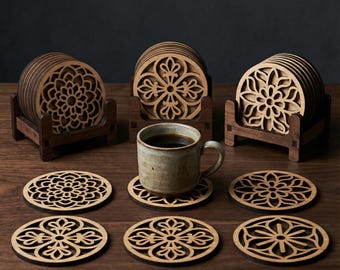 Laser Cut Coaster SVG Bundle, 6 Decorative Wooden Coaster Designs