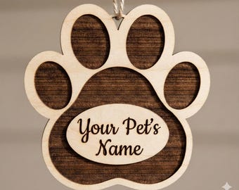 Personalized Pet Paw Memorial Ornament SVG | Dog Cat Paw Print Laser Cut File