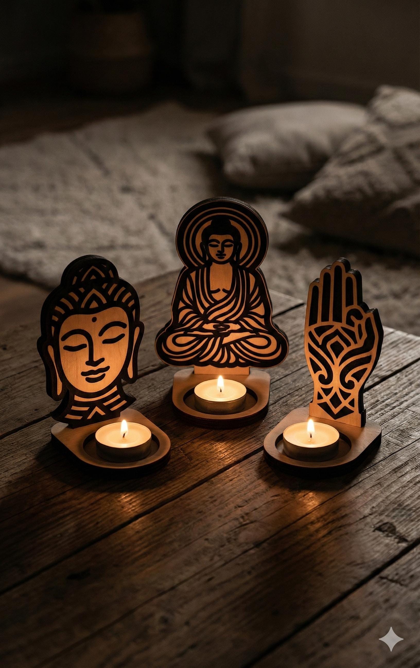 Buddha Candle Holder SVG Bundle – Zen Tea Light Decor Laser Cut File