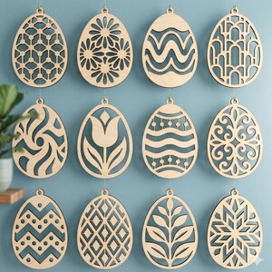 Paquete SVG de huevos de Pascua, 12 archivos cortados con láser, adornos florales de Pascua, Glowforge, Cricut