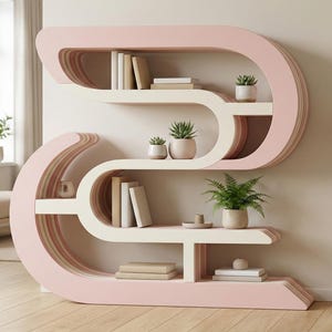 Estantería de madera paramétrica con archivo CNC / Estantería en forma de S / Diseño de estantería decorativa / SVG DXF