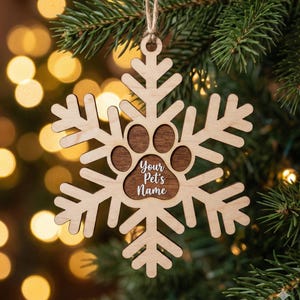 Personalized Cat Paw Snowflake Ornament SVG | Laser Cut Pet Christmas Tree Decor Pet