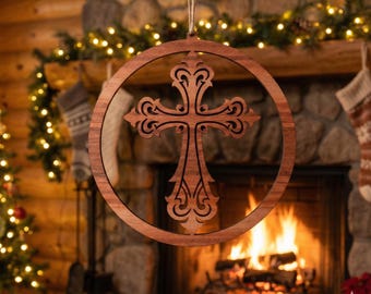 Christian Cross Ornament SVG for Christmas Tree | Religious Laser Cut File | Christian Holiday Decor