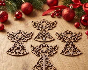 Christmas Angel Ornament SVG Bundle, Laser Cut Files , 5 Designs ( Digital Download )