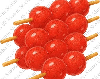 Dessert Sticker PNG – Tanghulu Candied Fruit Clipart, Colored Pencil, Transparent PNG (Digital Download)