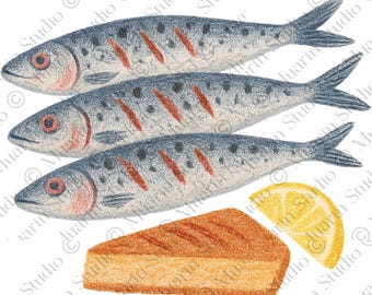 Restaurantmenu eten, png PNGE – Sardinhas Assadas gegrilde sardines, kleurpotlood, transparante png (digitale download)