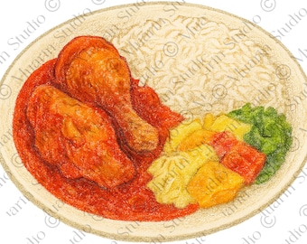 Recipe Card Food Clipart PNG – Nigerian Chicken Stew, Colored Pencil, Transparent PNG (Digital Download)