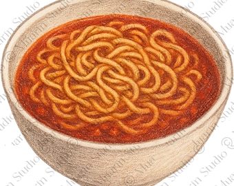Recipe Card Food Clipart PNG – Mapo Noodles Spicy Dish, Colored Pencil, Transparent PNG (Digital Download)