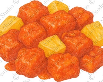 Menu Food Illustration PNG – Sweet and Sour Pork, Colored Pencil, Transparent PNG (Digital Download)