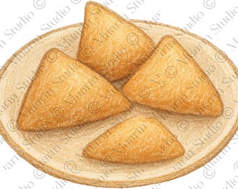 Dessert Sticker PNG – Mandazi Fried Bread Clipart, Colored Pencil, Transparent PNG (Digital Download)