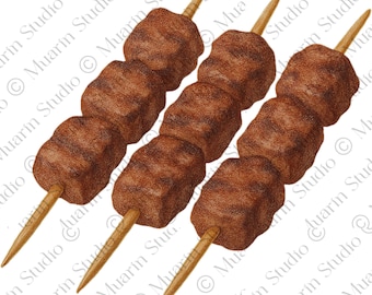 Restaurantmenu eten, png PNGE - Mtsvadi gegrilde vleesspiesjes, kleurpotlood, transparante png (digitale download)