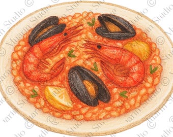 Restaurantmenu eten, png PNGE – Arroz de Marisco Zeevruchtenrijst, kleurpotlood, transparante png (digitale download)